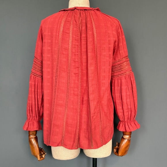 Veronica Beard Kalina Peasant Blouse‎ | Size 8 | Red 100% Cotton Cottagecore Top - Picture 3 of 7
